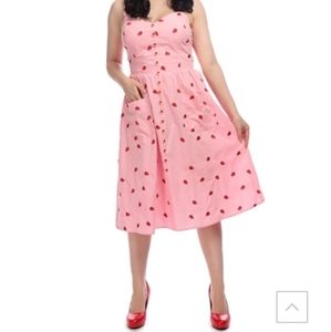 Collectif Kimberly Embroidered Strawberry Dress Size M with Pockets